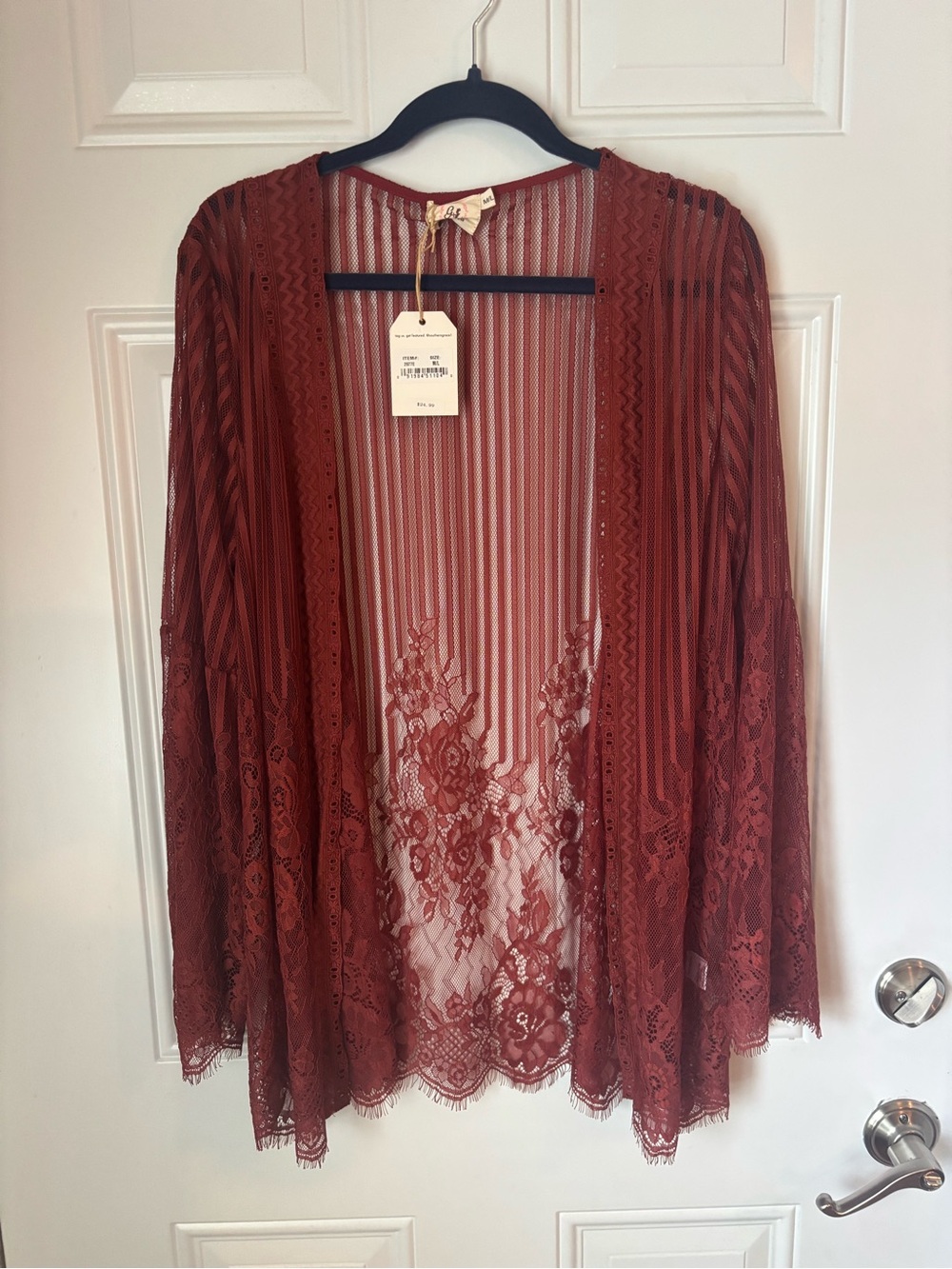 Grace & Emma Sheer Lace Kimono in Rust